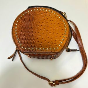 Ostrich Croc Round Crossbody Bag